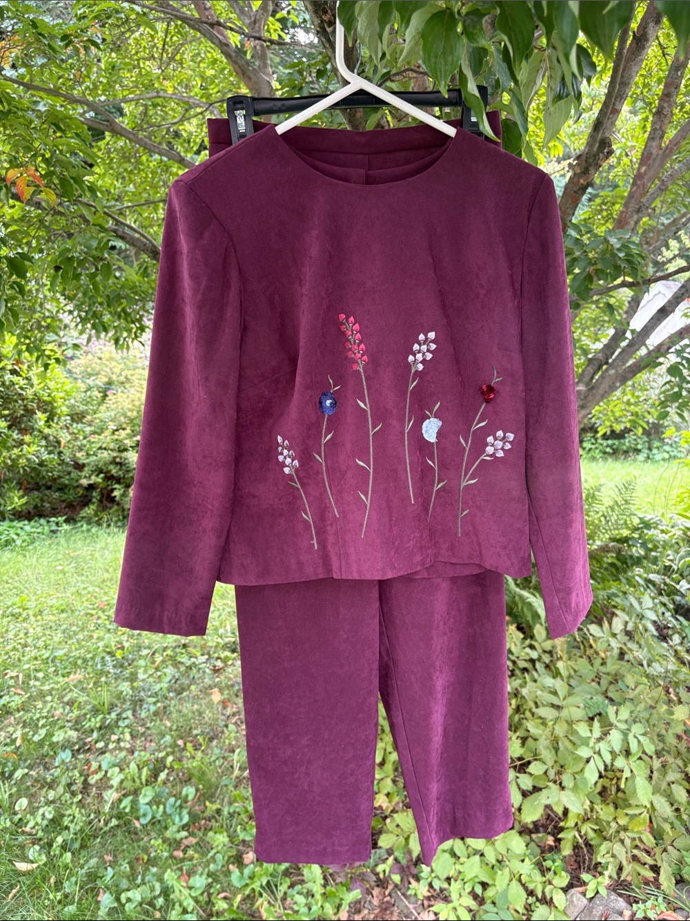 Positive Attitude Plum Button-Front Two-Piece Pantsuit